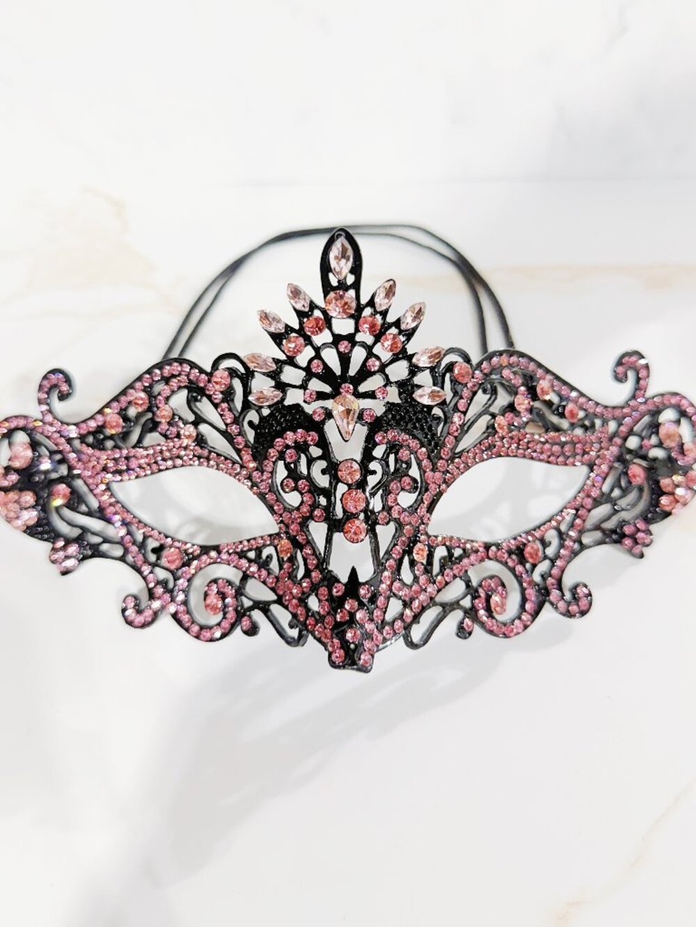 Black Pink Crystal Masquerade Mask, Gothic Prom Mask, Halloween Party Accessory